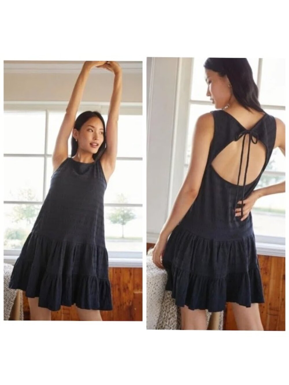 NWT Anthropologie Flounced Open Back Sleeveless Dress Black L